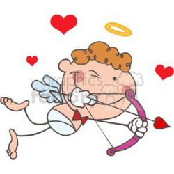 A Male Stick Halo Cupid with Bow and Arrow Flying With Hearts clipart.  Royalty-free clipart # 378652