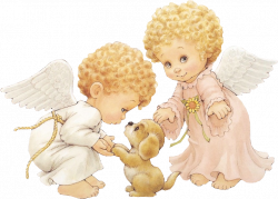 Two Cute Little Angels with Puppy Clipart | Gallery Yopriceville ...
