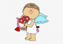 Valentine's Day Cupid With Flowers Clip Art - Valentines Day ...