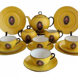 Art Deco Yellow & Black Victoria Czech Porcelain Tea Pot Cups & SOLD ...