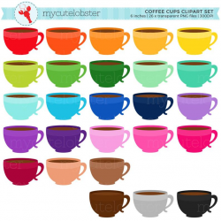 Rainbow Coffee Cups Clipart Set - coffee, mugs, drinks, cups, rainbow, clip  art set - personal use, small commercial use, instant download