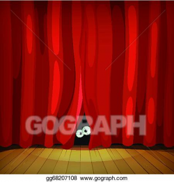 Vector Stock - Eyes behind red curtains on wood stage ...