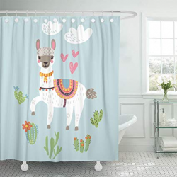 Amazon.com: Emvency Shower Curtain Clipart Llama Alpaca Lama ...