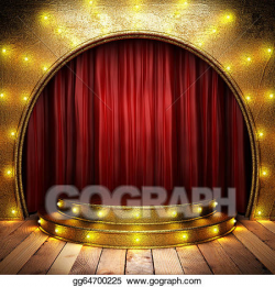 Drawing - Red fabric curtain on golden stage. Clipart ...
