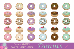 Donuts clipart Doughnut clip art Dessert illustrations Cute sprinkled donut  vector graphics