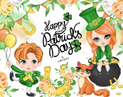 St Patrick's Day Clipart, St Patty's stickers, Planner Stickers, St Patty's  Fabric Design, Cute clipart, Irish clipart Illustrations