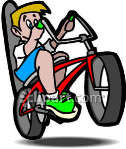 Boy Doing a Wheelie on a Bike Royalty Free Clipart Picture
