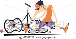 Vector Illustration - Sad cyclist and broken bike ...