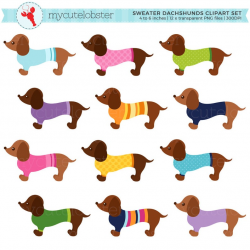 Sweater Dachshunds Clipart Set - sausage dogs with sweaters, cute dogs,  dachshund - personal use, small commercial use, instant download