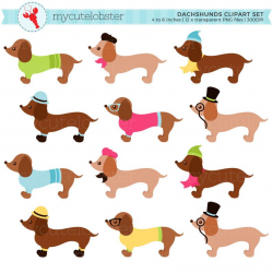 Fashion Dachshunds Clipart Set - sausage dogs, fashion dogs, hats, glasses,  cute - personal use, small commercial use, instant download