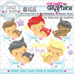 Dad Clipart, Dad Graphics, COMMERCIAL USE, Mermaid Clipart, Father Graphic,  Father Clipart, Baby Clip Art, Family Clipart, Baby Girl