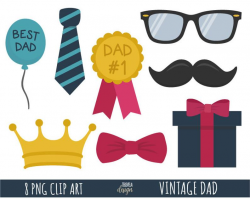 VINTAGE DAD clipart, father's day clipart, dad clipart, crown, ballots,  glasses, best dad, father's day graphics, printable, cute, gift
