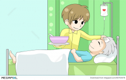 Cute Cartoon Son Is Nursing His Old Sick Father With Love ...