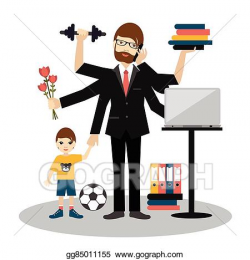 Vector Clipart - Busy multitasking man, father, dad, daddy ...