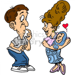 Happy Mother Holding her Newborn While Dad is Curious or Worried clipart.  Royalty-free clipart # 373504