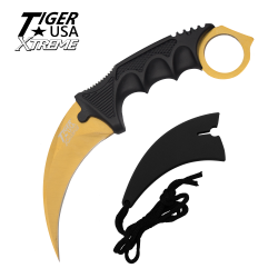 Karambit Ranger- Gold Fixed Blade Neck Knife with Sheath – Panther ...
