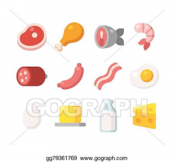 Vector Illustration - Icons of meat and dairy products ...