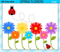 SALE Spring Flowers Garden Clip Art - Cute Ladybug Daisy ...