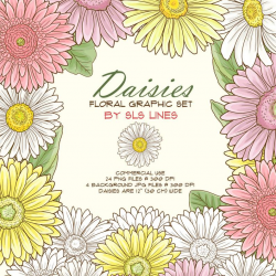 daisy clipart, daisies digital flowers, pink florals clip art, wedding  invitations, florals for invites, DIY cards, flower graphic set