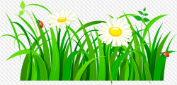 Clipart Green grass with daisies and butterflies