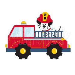 Fire Truck with Dalmatian Cute Digital Clipart, Fire Truck Clip art,  Firetruck Graphics, Fire Truck with Dalmatian Illustration, #125