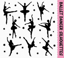 Ballet Dancers Clip Art Graphics Dancing Ballerina Clipart Scrapbook  Silhouettes Digital Download Pink Transparent PNG Printable Vector