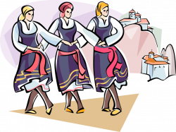 Greek Dancers with Meteora Monasteries - Vector Image