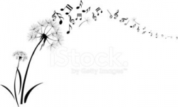 Dandelions With Note Music Flying on White Background stock ...