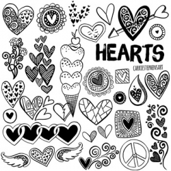 Doodle Heart Black Line and Silhouette ClipArt, Valentine ...