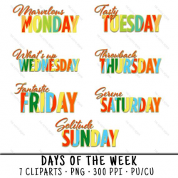Monday Clipart, Monday Clip Art, Monday PNG, Weekday Clipart, Thursday  Clipart, Friday Clipart, Friday PNG, 7 Day Clipart, Day Of The Week