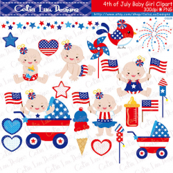 4th of July Baby Girl Clipart/ First Patriotic Day Clipart ...