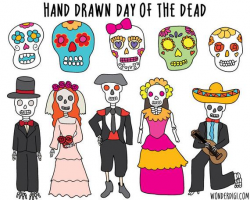 Day of the Dead clipart- Halloween clipart - Floral Skulls Clip Art - Hand  Drawn Clip Art
