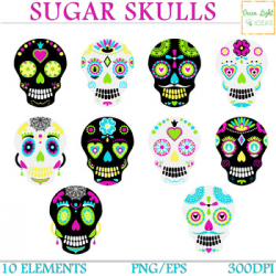 Sugar Skulls Clipart, Day Of The Dead Clipart, Halloween Clipart, Skull  Graphics