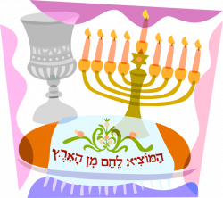 Jewish Menorah with Chalice, Challah Bread - Vector Image