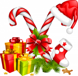 Santa Hat Gifts and Candy Canes Christmas Decoration | Clipart ...