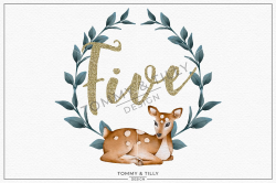 Five Birthday Deer Wreath - Sublimation PNG Clipart