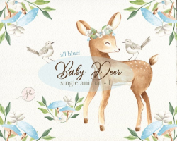 Baby Deer Watercolor Clipart, Woodland Nursery, Floral Crown, Nursery  Decor, Floral Clipart, Printable Wall Art, Woodland Baby Shower