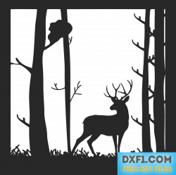 Deer in the Forest landscape vector DXF SVG. Forest landscape vector ...