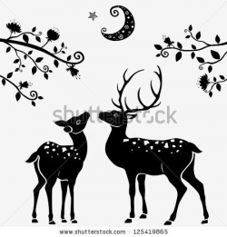 Silhouettes Of Black And White Illustration Of Two Deer ...