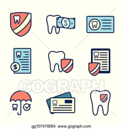 Vector Art - Dental insurance outline icon set with tooth ...