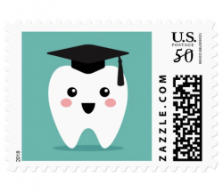 Kawaii tooth with mortarboard dentist graduation postage ...
