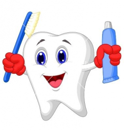 Tooth cartoon holding toothbrush and toothpaste vector ...