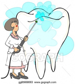 Drawing - Female dentist cleaning a tooth. Clipart Drawing ...