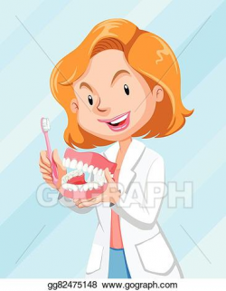 Vector Clipart - Dentist showing how to brush the teeth ...
