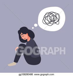 Vector Illustration - Depression woman sit on the floor ...