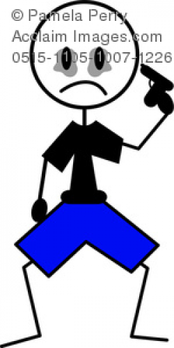 Clip Art Image of Depressed Stick Figure Holding a Gun to ...