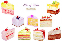 Watercolor Cake Slices by Corner Croft on @creativemarket ...