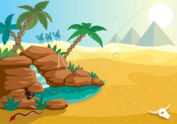 Desert Oasis - Vector Cartoon Clipart Illustration. desert oasis,  landscape, background, Sahara, Africa, African, North, Egypt, Arabian,
