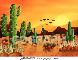 Vector Art - Desert landscape background with cactuses ...