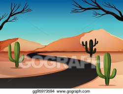 Vector Stock - Desert land with road. Clipart Illustration ...